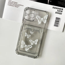 Load image into Gallery viewer, Transparent Butterfly Pattern Case For iPhone 14 Plus 13 12 11 Pro Max X XR XS Max Soft Card Slot Pocket Holder Wallet Cover Cute Butterfly Glitter Clear Phone Case Protective Cover With Card Holder
