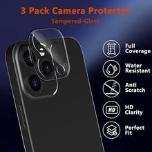 Load image into Gallery viewer, 3PCS Pack Tempered Glass Camera Lens Protector for iPhone 14 Pro max 9H Hardness Scratch Resistant for iPhone 14 Plus 13 12 11 Screen Protector with Camera Lens Case
