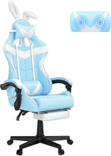 Load image into Gallery viewer, Light Blue Gaming Chair with Footrest,Lovely Cute Bunny Computer Gamer Chair,Kawaii Desk Chair
