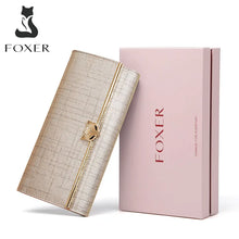 Load image into Gallery viewer, FOXER Brand Women&#39;s Split Leather Long Wallet Lady Luxury Clutch Bags Coin Purse Female Fashion Credit Card Holder Festival Gift
