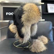 Load image into Gallery viewer, 2025 100% Real Fox Fur Hats Women's Russian Ushanka Aviator Trapper Snow Skiing Hat Caps Earflap Winter Raccoon Fur Bomber Hat
