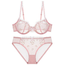 Load image into Gallery viewer, Free Shipping! Exquisite embroidery lotus pink ultra-thin women&#39;s sexy transparent lace underwear bra set
