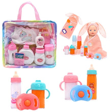Load image into Gallery viewer, Baby Doll Feeding Bottle Set Baby Care Toy Stroller 2pcs Milk And Juice Bottles With Toy Pacifier Baby Doll Accessories
