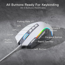 Load image into Gallery viewer, Redragon M612 RGB Gaming 8000 DPI Wired Optical Gamer Mouse 9 Programmable Buttons &amp; 5 Backlit Modes
