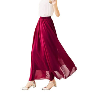 Women's Elegant High Waist Chiffon Skirt Elastic Waist Casual Long Maxi Skirts Saias 80/90/100cm 22 Color 2020 Summer Autumn New