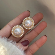 Load image into Gallery viewer, Vintage Circle Drop Earrings – Baroque Pearl Gold Earclips for Women

