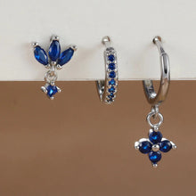 Load image into Gallery viewer, 3PCS Zircon Flower Dangle Earrings – Orange &amp; Blue Stainless Steel Set
