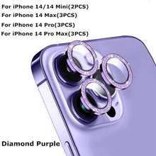 Load image into Gallery viewer, 9H Tempered Glass Camera Cover Screen Protector Metal Ring Decoration Accessories For iPhone 14 13 Pro Max Metal Camera Lens Ring Glass Camera Lens Protectors for iPhone 14 13mini 13pro 14plus 14pro Camera Film
