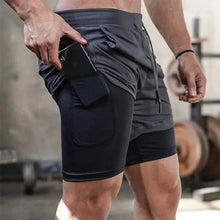 Load image into Gallery viewer, Men’s 2-in-1 Camo Running Shorts — Quick-Dry Gym Fitness Training Shorts with Inner Compression Layer for Summer Workouts
