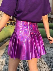Jo's Magia Box Y2k Holographic Pleated Sexy Women Mini Skirts PU Rainbow Laser Harajuku Party Club High-waisted Women's Skirts