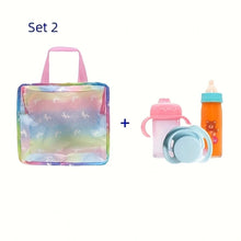 Load image into Gallery viewer, Baby Doll Feeding Bottle Set Baby Care Toy Stroller 2pcs Milk And Juice Bottles With Toy Pacifier Baby Doll Accessories
