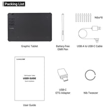 Load image into Gallery viewer, VINSA T1161 Graphics Drawing Tablet Ultra-thin Stylus 8 Pen Nibs Art Creation Sketch with 8192 Levels Pressure Battery-free
