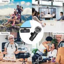 Load image into Gallery viewer, New Wireless Lavalier Microphone Portable Audio Video Recording Mini Microphone for iPhone Android PC Camera Live Gaming Phone
