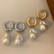 Load image into Gallery viewer, Vintage Circle Drop Earrings – Baroque Pearl Gold Earclips for Women
