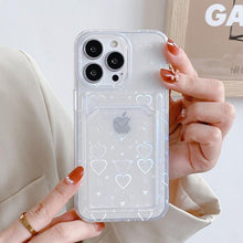 Load image into Gallery viewer, Transparent Cute Heart Pattern Phone Cases For iPhone 13 14 Pro Max Simple Luxurious Love Gradient Silicon Wallet Cover Card Holder Shockproof Bumper Protective Cover
