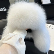 Load image into Gallery viewer, 2025 100% Real Fox Fur Hats Women's Russian Ushanka Aviator Trapper Snow Skiing Hat Caps Earflap Winter Raccoon Fur Bomber Hat
