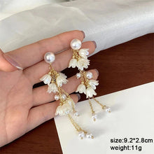 Load image into Gallery viewer, White Flower &amp; Butterfly Dangle Earrings – Acrylic Pearl Heart Jewelry
