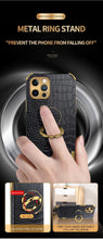Load image into Gallery viewer, Crocodile Leather Case For iPhone 13 12 Mini Shockproof Magnetic Ring Holder Phone Cover Ultra-thin Soft Crocodile Leather Shockproof Bumper With Ring Bracket Protective Cover for iPhone
