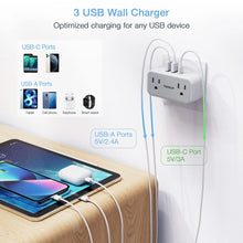 Load image into Gallery viewer, TESSAN Multi Outlet Splitter with 8 AC Outlets &amp; 3 USB (1 USB C) Surge Protector Multi Outlet Extender for Home Office Dorm
