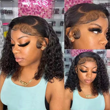 Load image into Gallery viewer, Short Curly Bob Wigs Human Hair 100% Water Wave Bob Wig Pre Plucked 13x4 Frontal Lace Front Human Hair Wigs For Women On Sale
