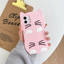 Load image into Gallery viewer, 3D Cartoon Cute Cat Ear Phone Case For Iphone 12 13 11 Pro Max X Xr Xs Max 7 8 6 6s Plus Se 2020 Lucky Cat Cartoon Silicone Cat Phone Case
