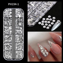 Load image into Gallery viewer, 12 Grids Mixed Nail Rhinestones - SS6-SS30 Flat-Back Glass Gems for Nail Art
