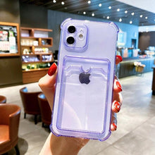 Load image into Gallery viewer, Transparent Card Slot Holder Case For iPhone11 13 12 Pro Max X XS XR Max 8 Plus Clear Shockproof Soft Wallet Cover Clear Case with Card Slot Slim Fit Shockproof Soft Protective Case
