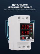Load image into Gallery viewer, Dual Display 40A 63A 230V Din Rail Adjustable digital Over Under Voltage Relay Surge Protector  Limit Over Current Protection
