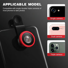 Load image into Gallery viewer, 3 in 1 Fisheye Wide Angle Micro Camera Lens for iPhone Xiaomi Redmi 3IN1 Zoom Fish Eye Len on Smartphone Lenses with Phone Clip
