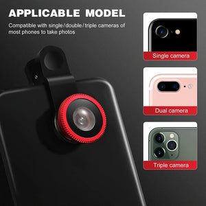 3 in 1 Fisheye Wide Angle Micro Camera Lens for iPhone Xiaomi Redmi 3IN1 Zoom Fish Eye Len on Smartphone Lenses with Phone Clip