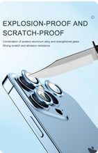 Load image into Gallery viewer, Full Cover Frame Glass Camera Lens Protector For iPhone 14 Plus Lens Glass For iPhone 11 12 13 Pro Max Mini Premium Tempered Glass Film Aluminum Alloy Lens Ring Cover Camera Protector
