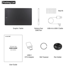 Load image into Gallery viewer, VINSA T1161 Graphics Drawing Tablet Ultra-thin Stylus 8 Pen Nibs Art Creation Sketch with 8192 Levels Pressure Battery-free
