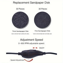 Load image into Gallery viewer, Electronic foot file pedicure sander for removing dead skin, electric callus remover with 60pcs replacement sandpaper disc
