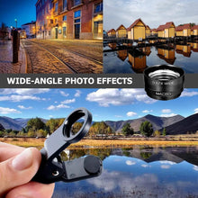 Load image into Gallery viewer, 3 in 1 Fisheye Wide Angle Micro Camera Lens for iPhone Xiaomi Redmi 3IN1 Zoom Fish Eye Len on Smartphone Lenses with Phone Clip
