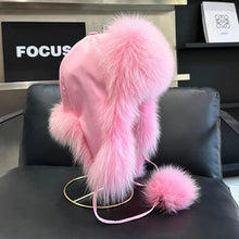 Load image into Gallery viewer, 2025 100% Real Fox Fur Hats Women's Russian Ushanka Aviator Trapper Snow Skiing Hat Caps Earflap Winter Raccoon Fur Bomber Hat
