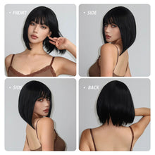 Load image into Gallery viewer, Short Straight Bob Wigs for Women Black Brown Synthetic Natural Hair Wig with Bangs Heat Resistant Cosplay Daily Use Hair

