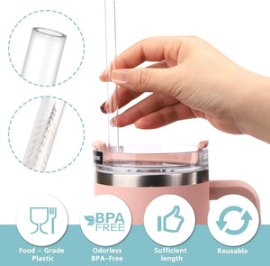 6Pcs 31cm Vacuum Cup Straws with Cleaning Brush for Stanley 40oz Adventure Quencher Insulated Cup Travel Tumbler Reusable Straw