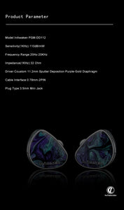 INAWAKEN DAWN Ms Purple-Gold Diaphragm Dynamic Driver IEM Headphones with OFC Shielded Cable for Audiophiles Musicians