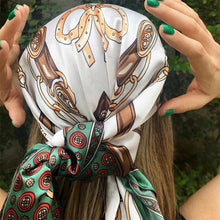 Load image into Gallery viewer, Satin Square Scarf – Elegant 2025 Print Hijab, Shawl &amp; Hair Wrap
