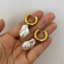 Load image into Gallery viewer, Vintage Circle Drop Earrings – Baroque Pearl Gold Earclips for Women
