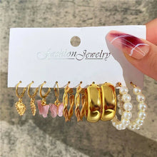 Load image into Gallery viewer, Gold Butterfly &amp; Heart Dangle Earrings Set – Acrylic Drop Jewelry for Women
