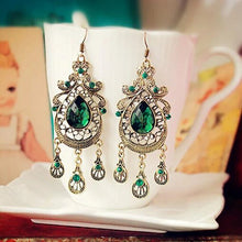 Load image into Gallery viewer, New Luxury Vintage Tassel Drop Earrings Bohemian Water Drop Green Crystal Stone Long Earrings Women&#39;s Wedding Party Jewelry

