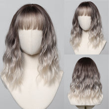 Load image into Gallery viewer, Short Wavy Wine Red Synthetic Wigs for Women Curly Lolita Wigs With Bangs Shoulder Length Wigs Natural Looking Daily Cosplay
