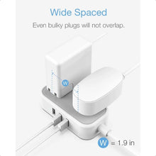Load image into Gallery viewer, Small Power Strip Extension Cord with 2 AC Outlets 3 USB Ports Mini Desk Charging Station for Cruise Travel Office School Dorm
