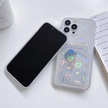Load image into Gallery viewer, Transparent Cute Heart Pattern Phone Cases For iPhone 13 14 Pro Max Simple Luxurious Love Gradient Silicon Wallet Cover Card Holder Shockproof Bumper Protective Cover
