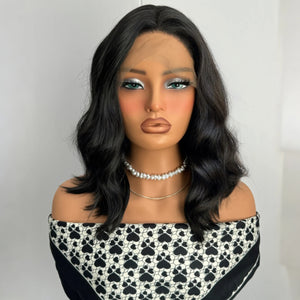 Short Wavy Black Curly Bob Wigs for Women Synthetic Free Part Shoulder Length Short Body Wave Glueless 13X4 Lace Front wigs