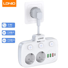 Load image into Gallery viewer, LDNIO Power Strip Adapter for Europlug 4 USB Output Electrical Socket With Extension Cable Surge Protector Home Plug SE2435
