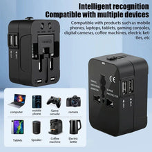 Load image into Gallery viewer, Global Universal Travel Adapter with USB Ports – Worldwide Power Plug Converter with Child Safety Lock
