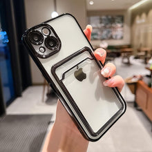 Load image into Gallery viewer, Transparent Card Holder Wallet Case For iPhone 13 11 12 14 Pro Max 14 Plus Photo Pocket Shockproof Silicone Cover Wallet Case Card Slot Ultra Glossy Slim Clear Case
