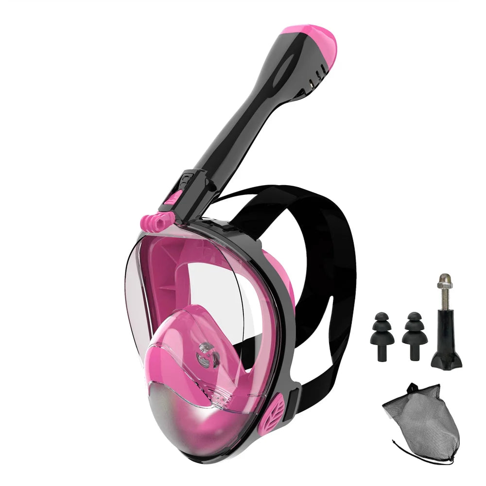 Full Face Snorkel Mask Diving Mask for Adults and Youths Anti-Leak Anti-Fog 180° Panoramic View with Camera Mount Safe Breathing